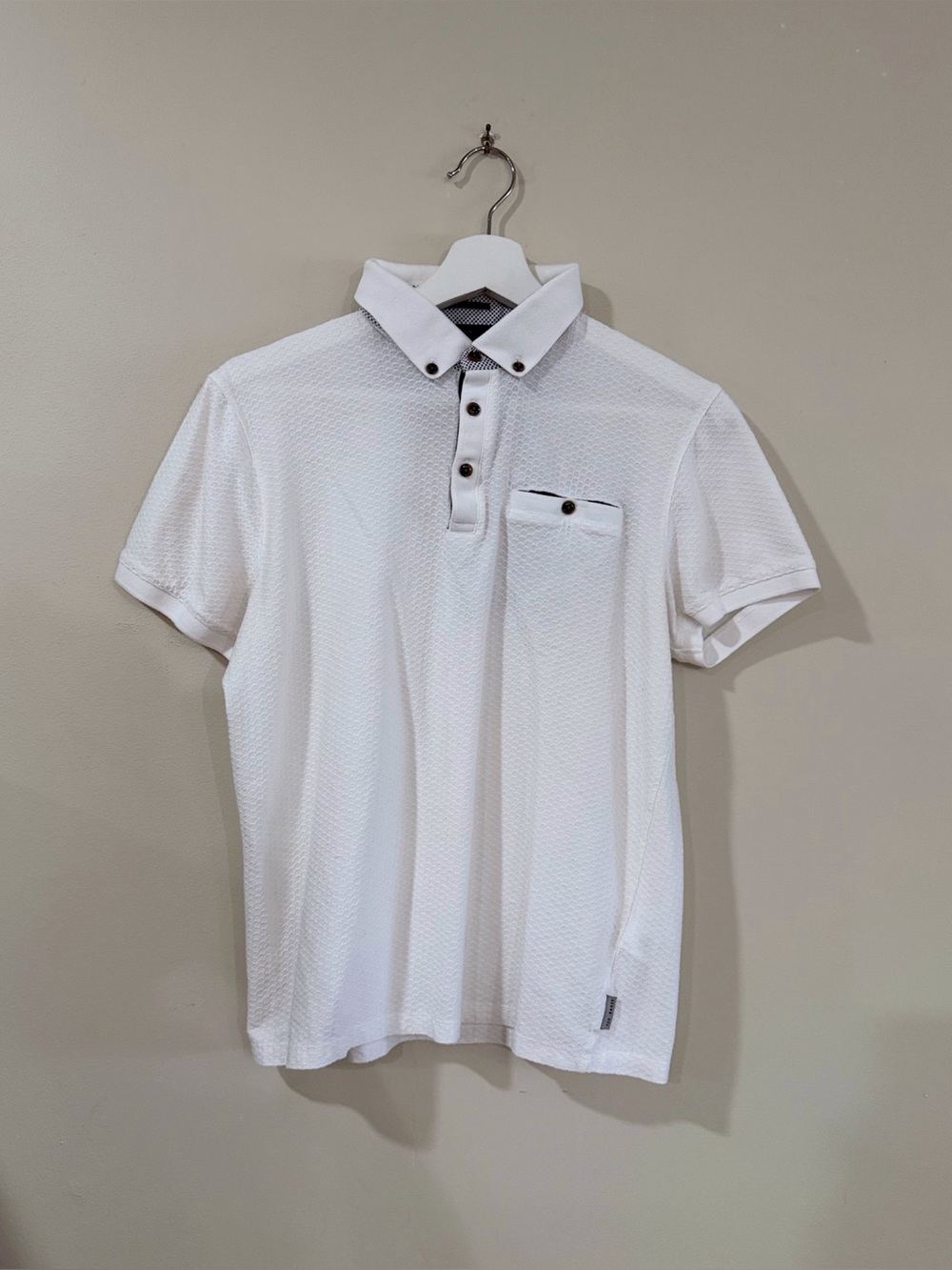 Ted Baker Men 3 M White Cotton Textured Polo Shirt Pocket Preppy Quiet Luxury